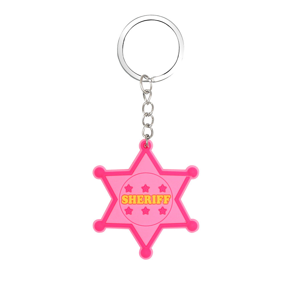 Wholesale Random 20pcs Cartoon Pink Western Denim PVC Keychain